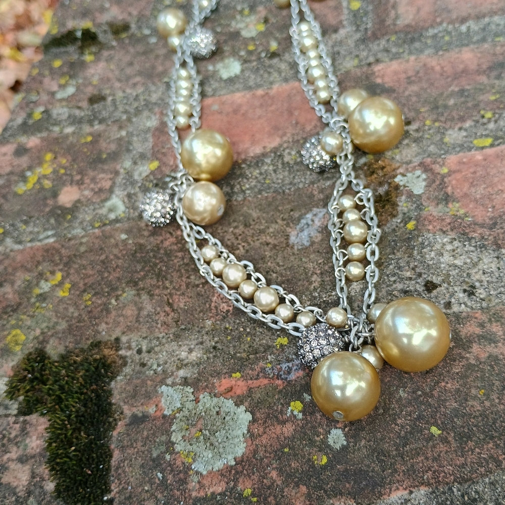 VTG, deco style, opera length, faux pearl, crystal necklace, MCM Vibes, Dazzle